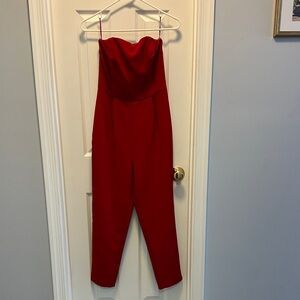 Express Bold Red Strapless Jumpsuit
